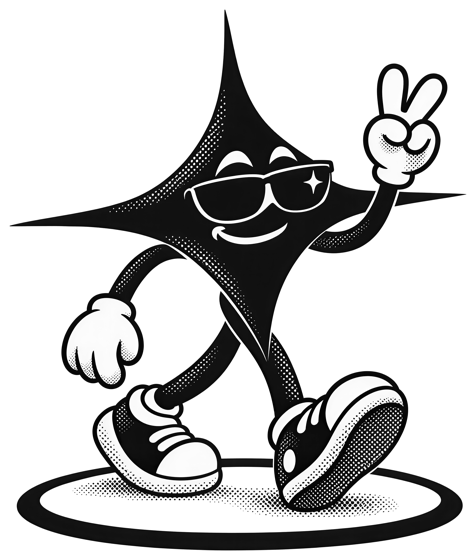 Mascote da OUTMAKER fazendo sinal de paz